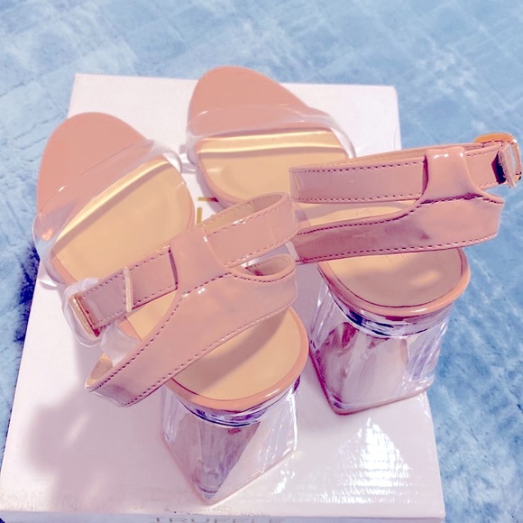 New! Patent Nude Clear Block Heels - Picture 4 of 6